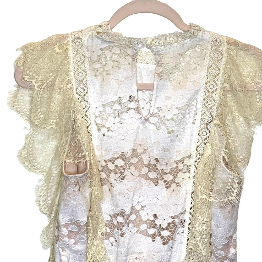 Foxiedox mini lace dress Cream Ivory White M Sleeveless Lightweight Retro - Picture 8 of 16